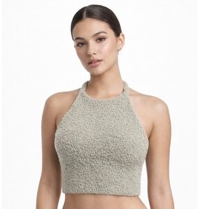 Skims Cozy Knit Halter Top Juniper Green Boucle Crop Top L/XL New